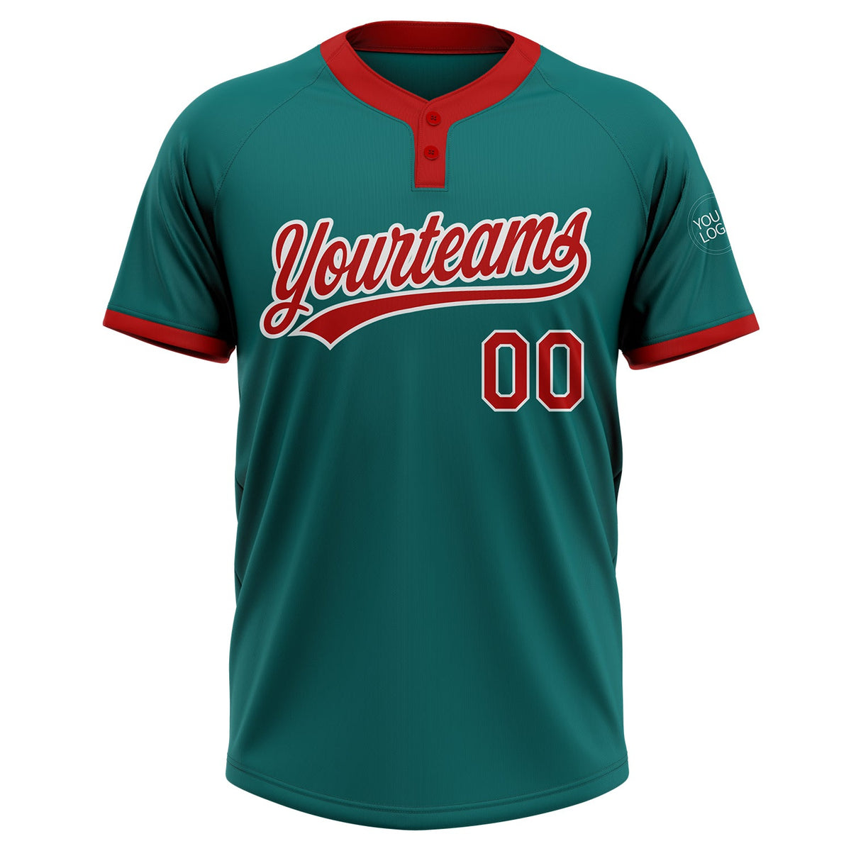 Custom Teal Red-White Two-Button Unisex Softball Jersey Limited