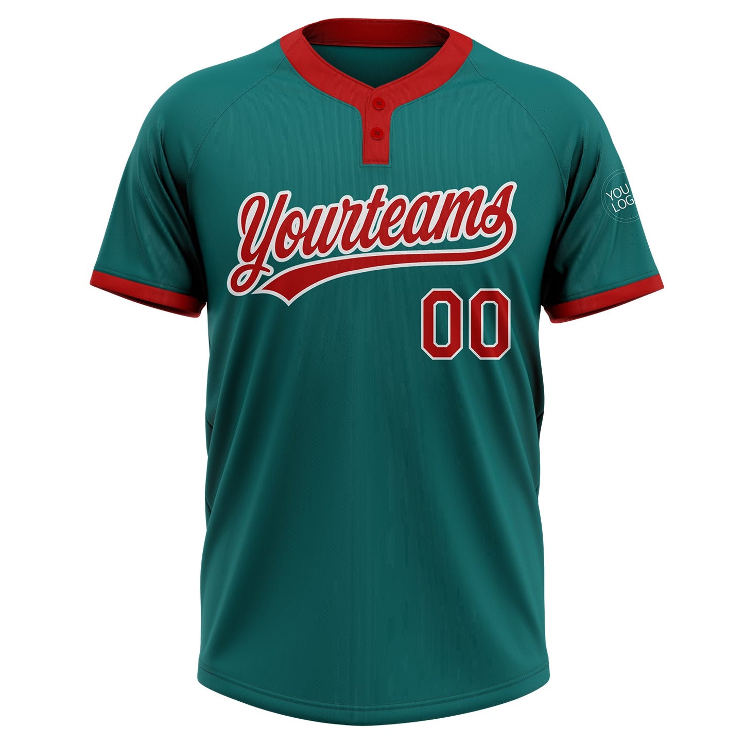 Custom Teal Red-White Two-Button Unisex Softball Jersey Limited