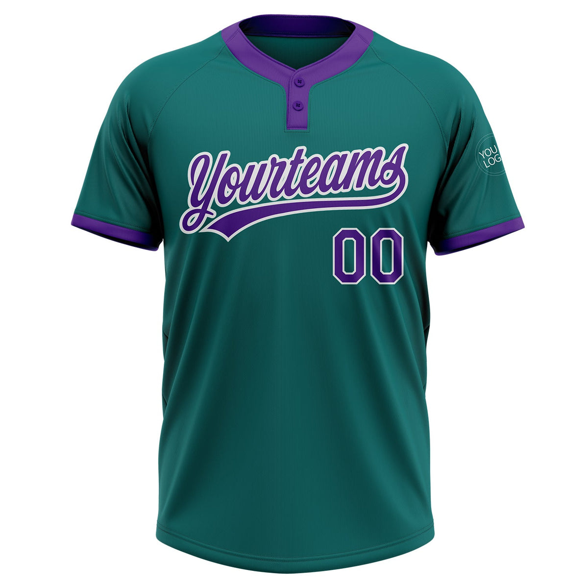 Custom Teal Purple-White Two-Button Unisex Softball Jersey Limited