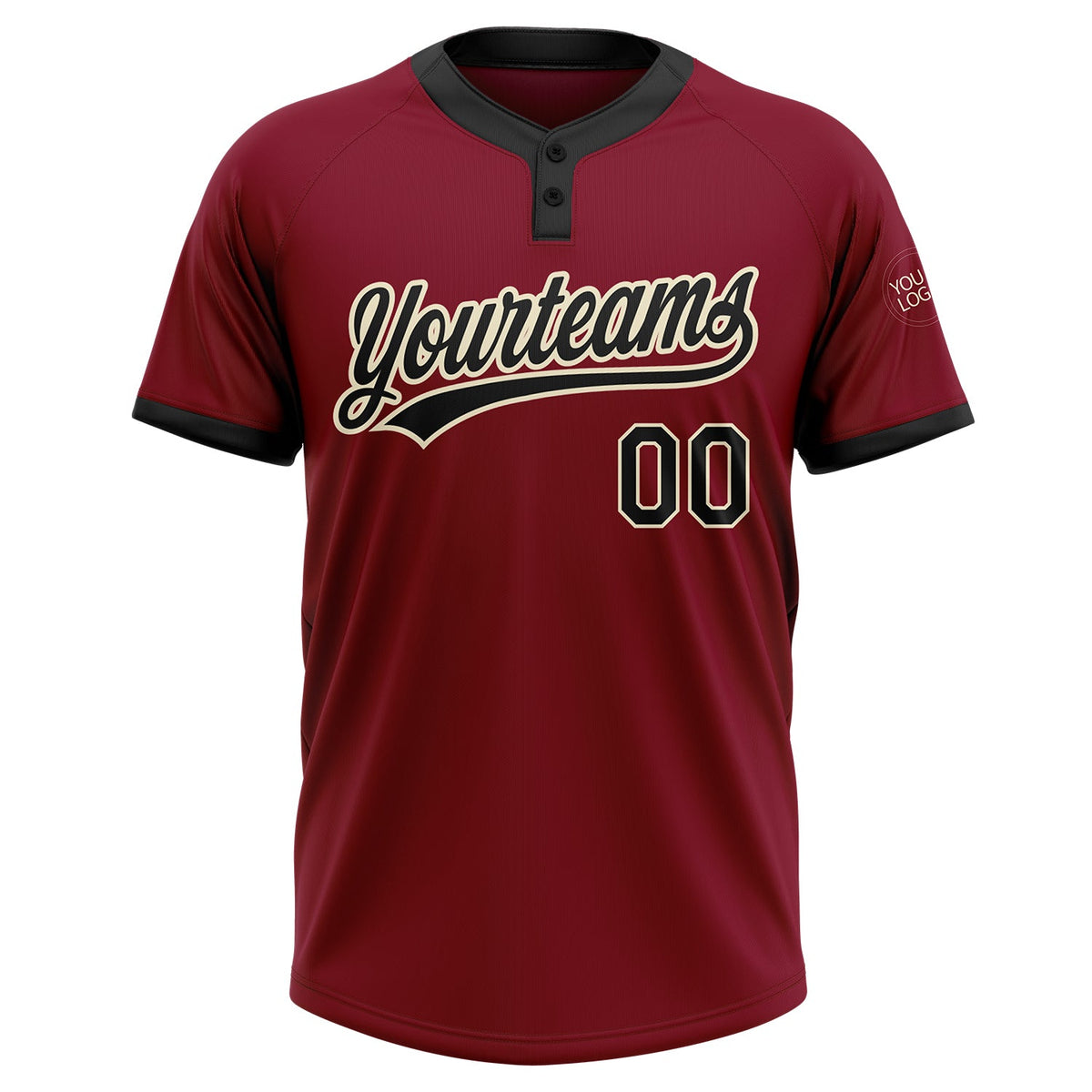 Custom Crimson Black-Cream Two-Button Unisex Softball Jersey Limited