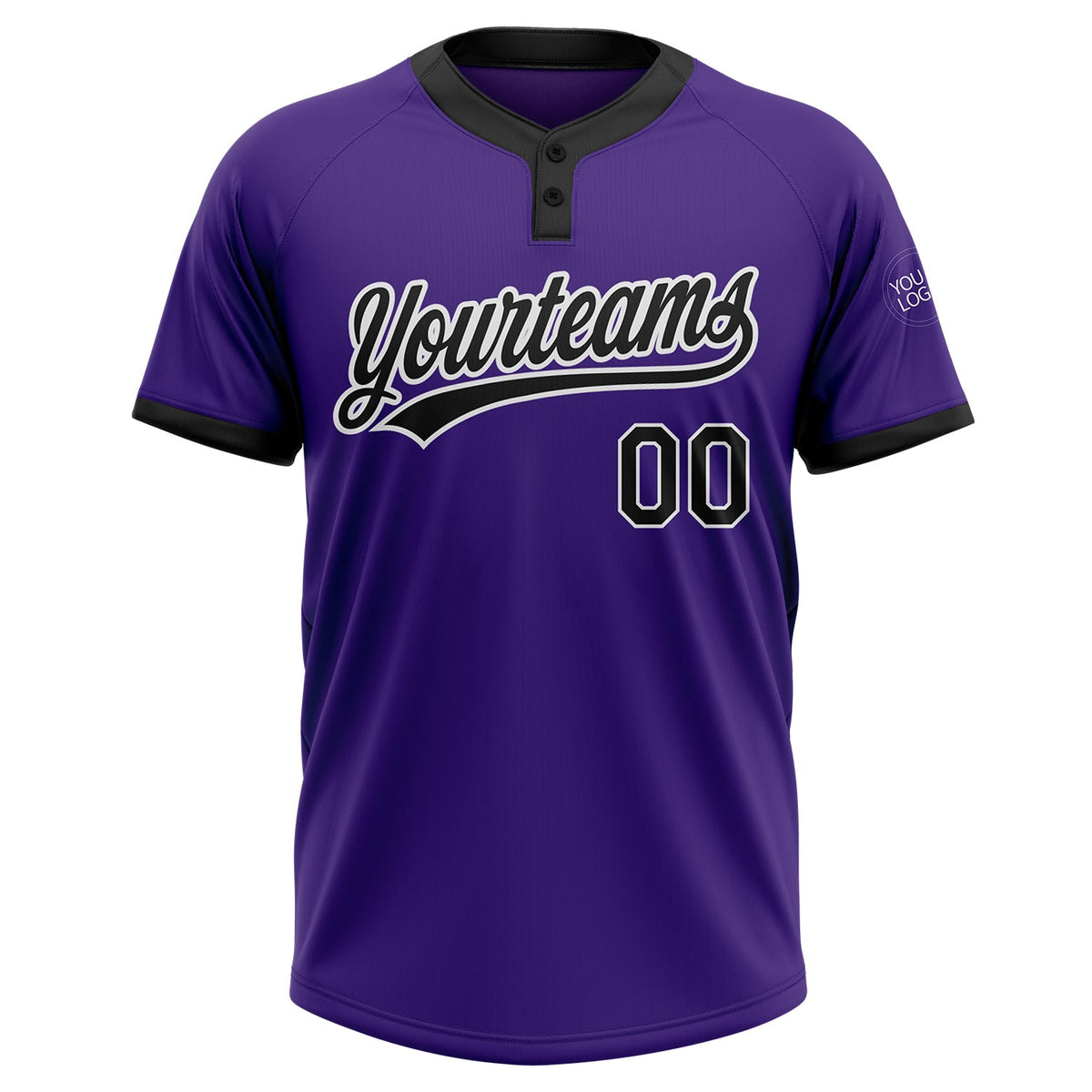 Custom Purple Black-White Two-Button Unisex Softball Jersey Limited