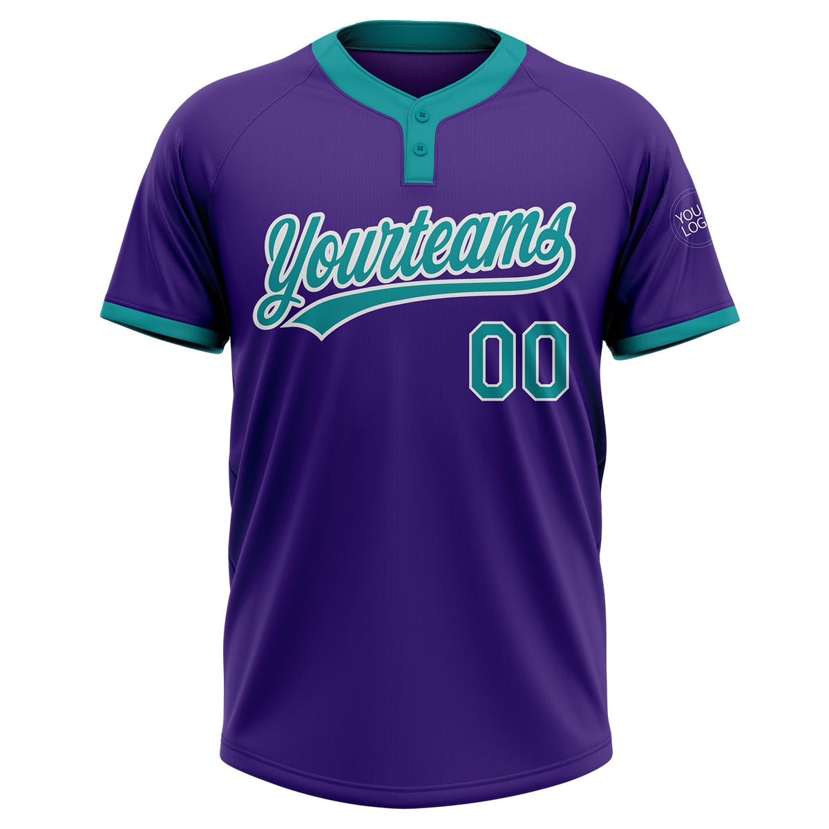 Custom Purple Teal-White Two-Button Unisex Softball Jersey Limited