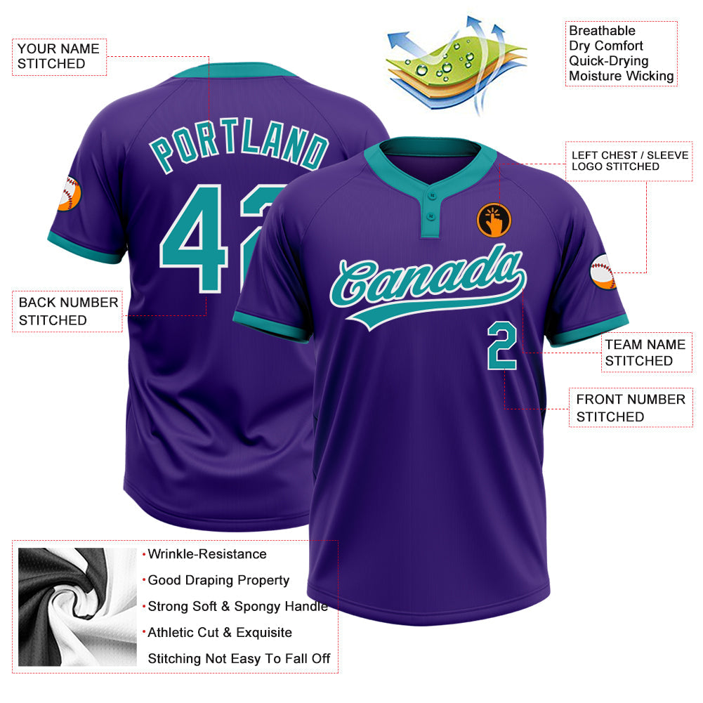 Custom Purple Teal-White Two-Button Unisex Softball Jersey Limited