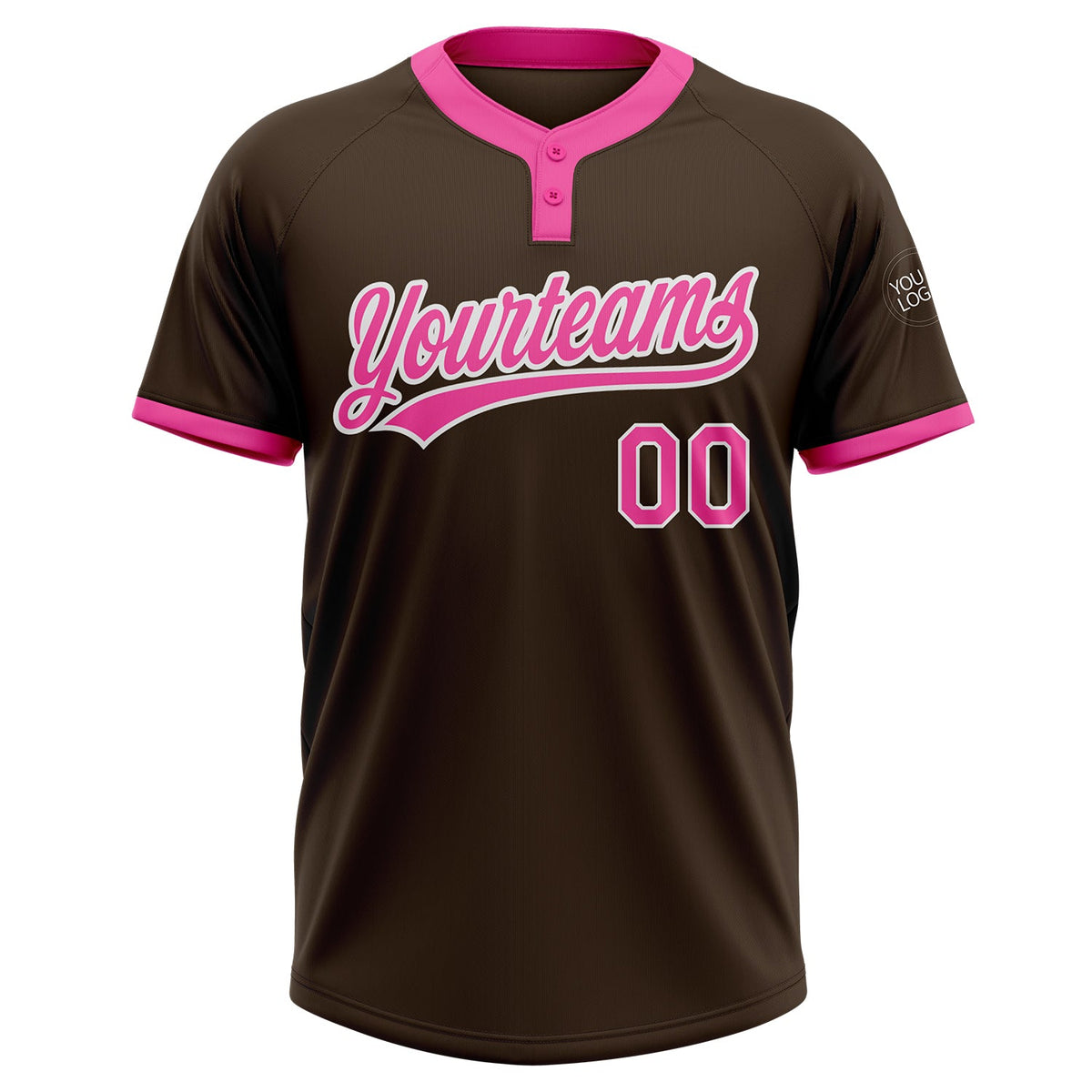 Custom Brown Pink-White Two-Button Unisex Softball Jersey Limited