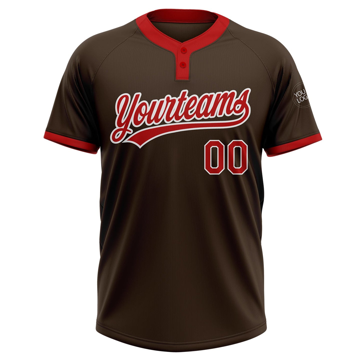 Custom Brown Red-White Two-Button Unisex Softball Jersey Limited