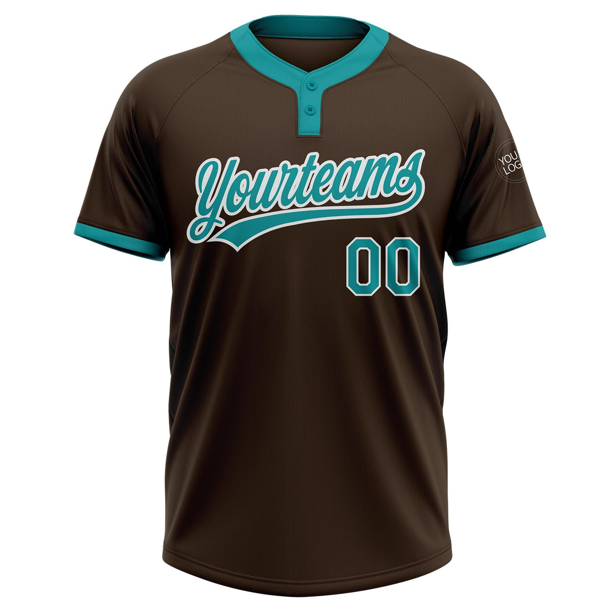 Custom Brown Teal-White Two-Button Unisex Softball Jersey Limited