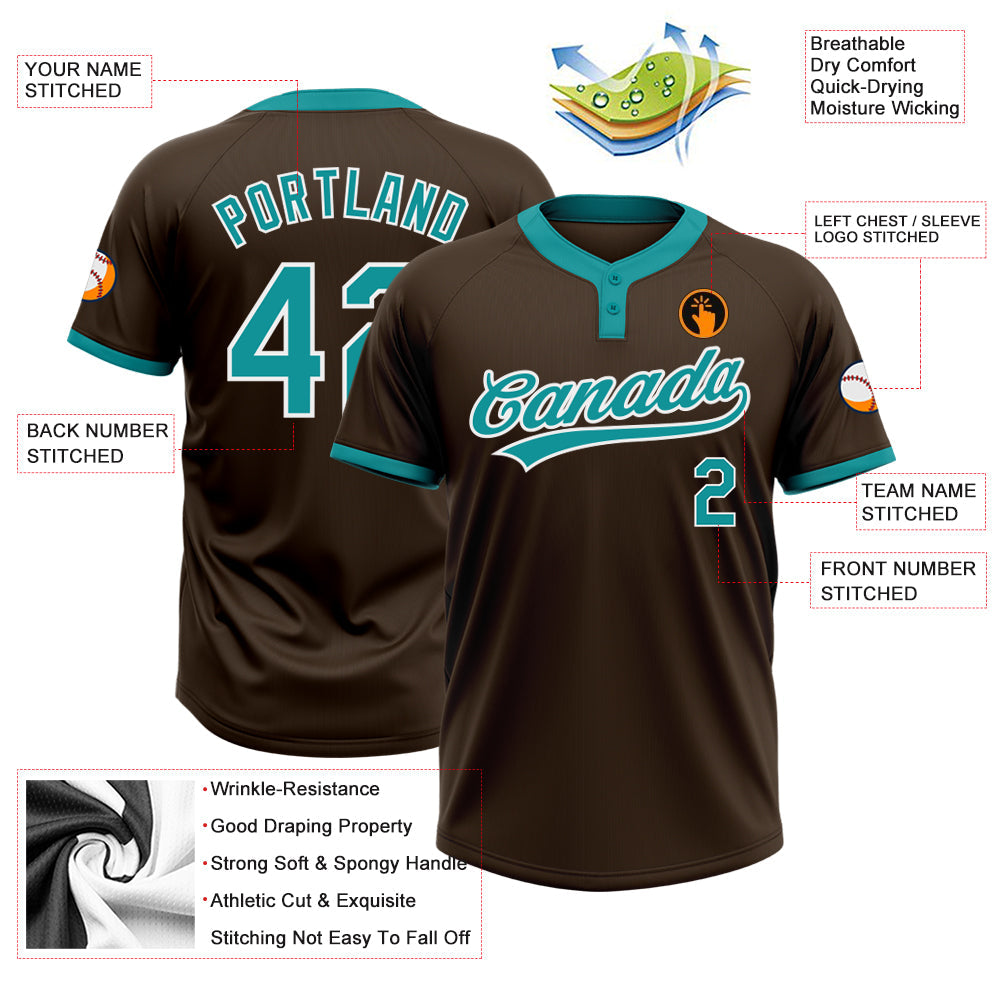 Custom Brown Teal-White Two-Button Unisex Softball Jersey Limited