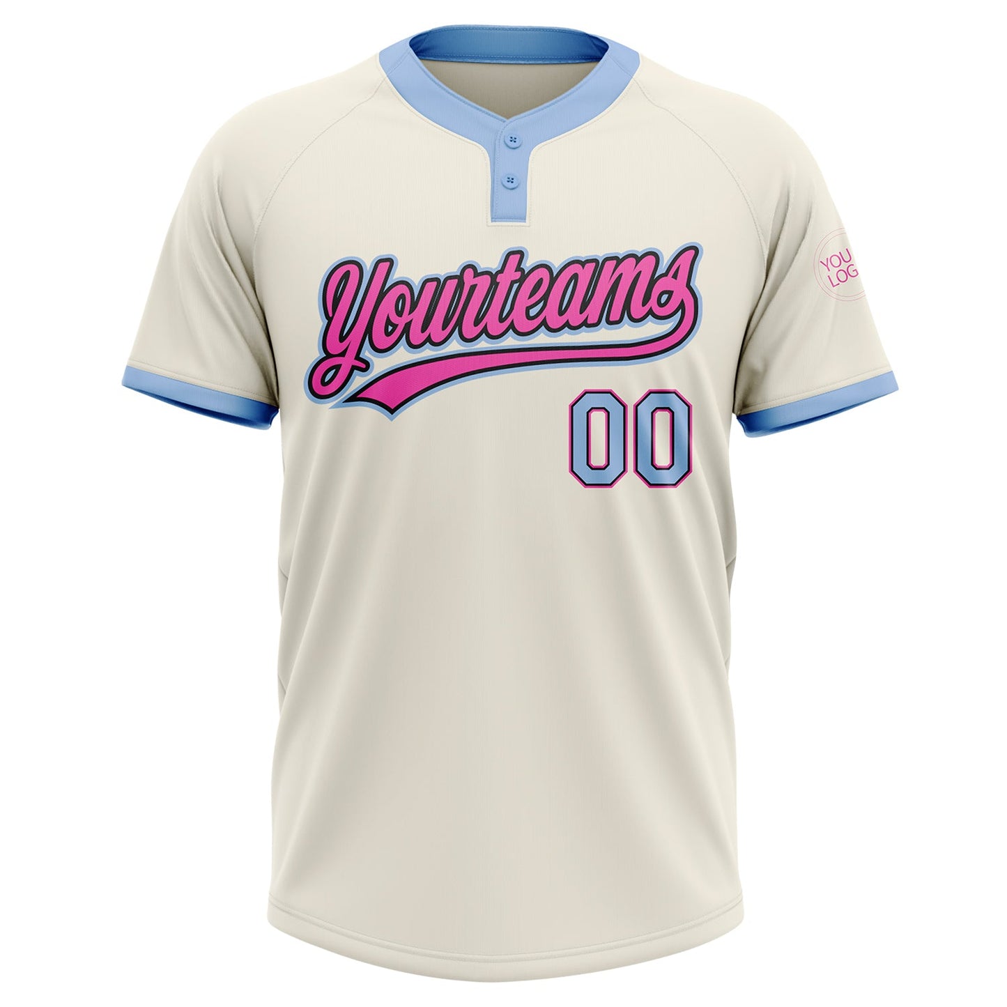 Custom Cream Light Blue Black-Pink Two-Button Unisex Softball Jersey Limited