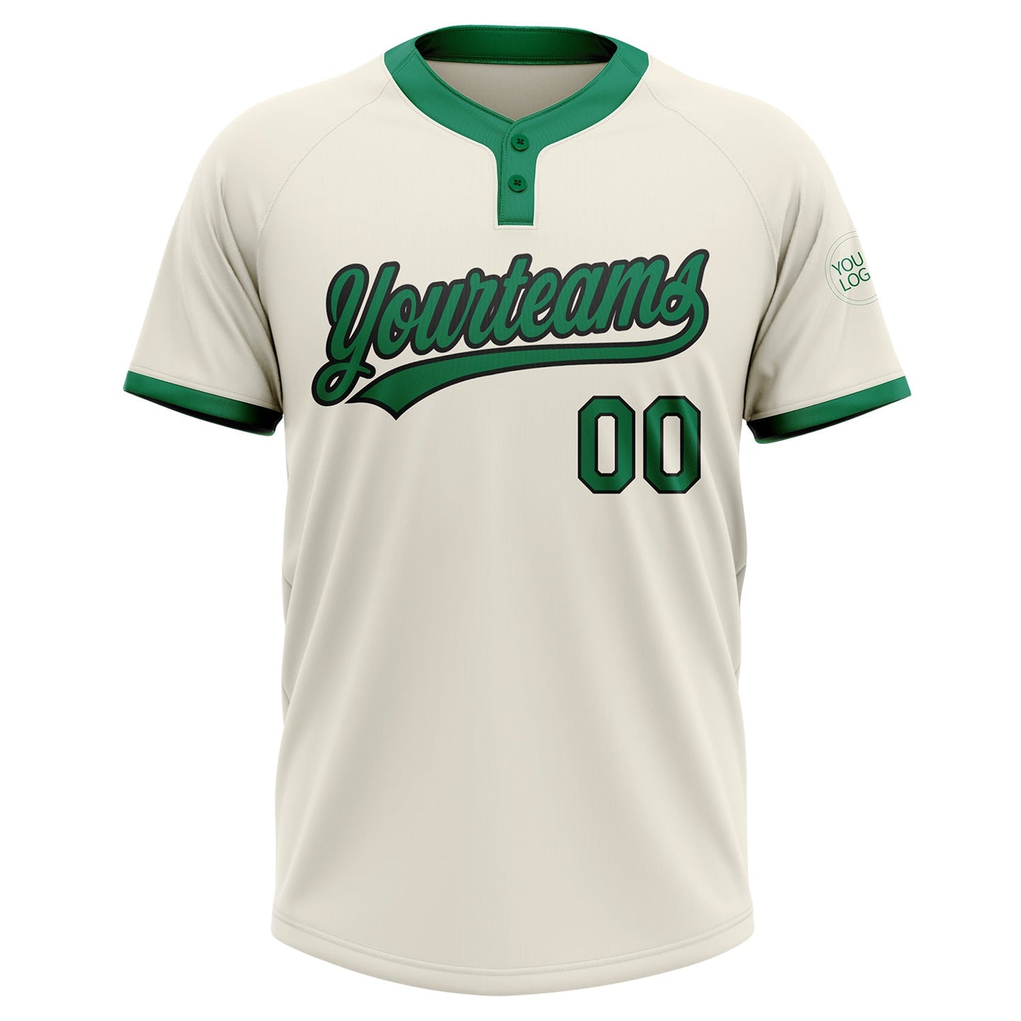 Custom Cream Kelly Green-Black Two-Button Unisex Softball Jersey Limited