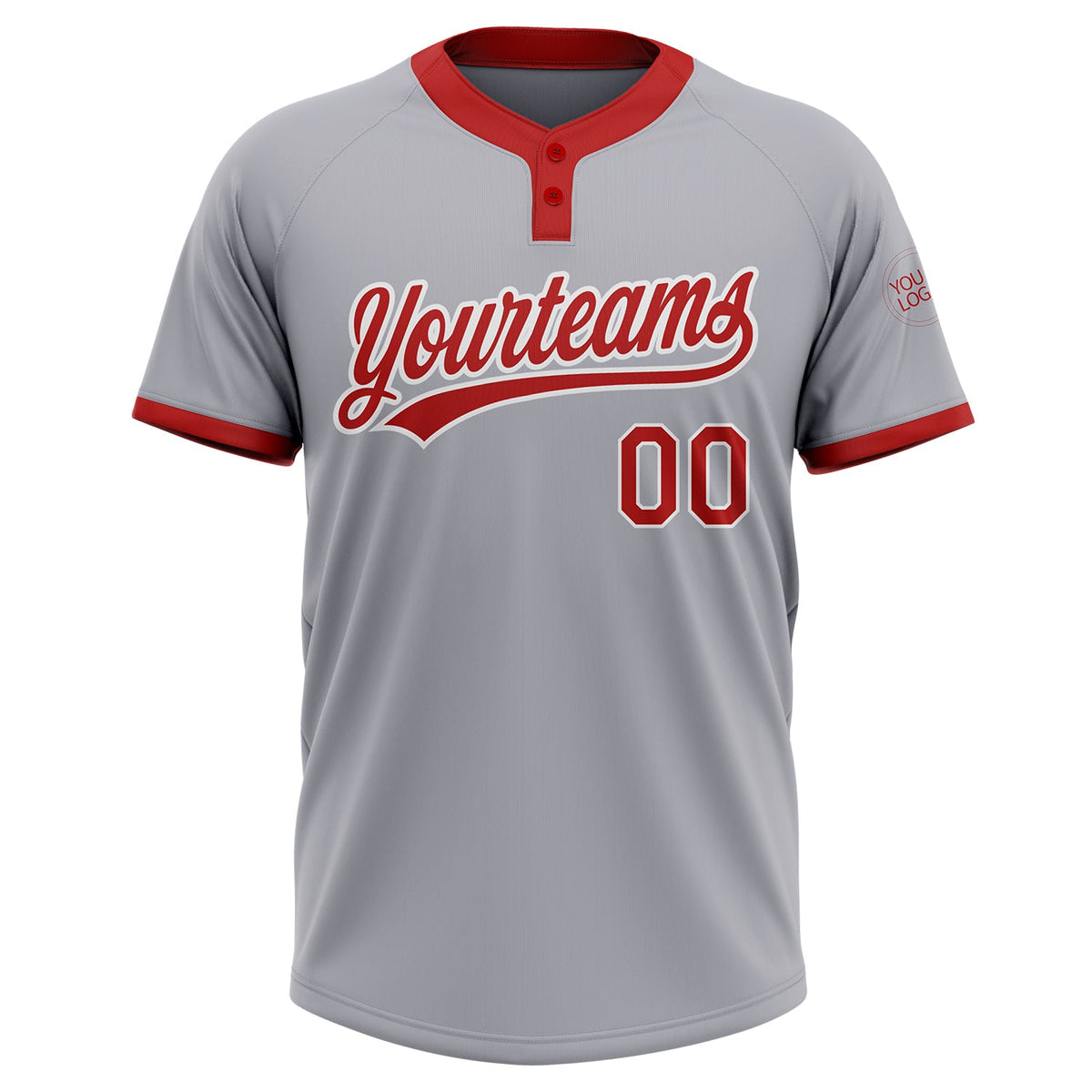 Custom Gray Red-White Two-Button Unisex Softball Jersey Limited