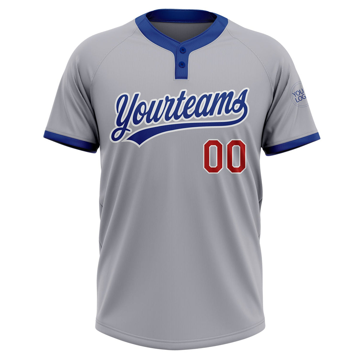 Custom Gray Red-Royal Two-Button Unisex Softball Jersey Limited
