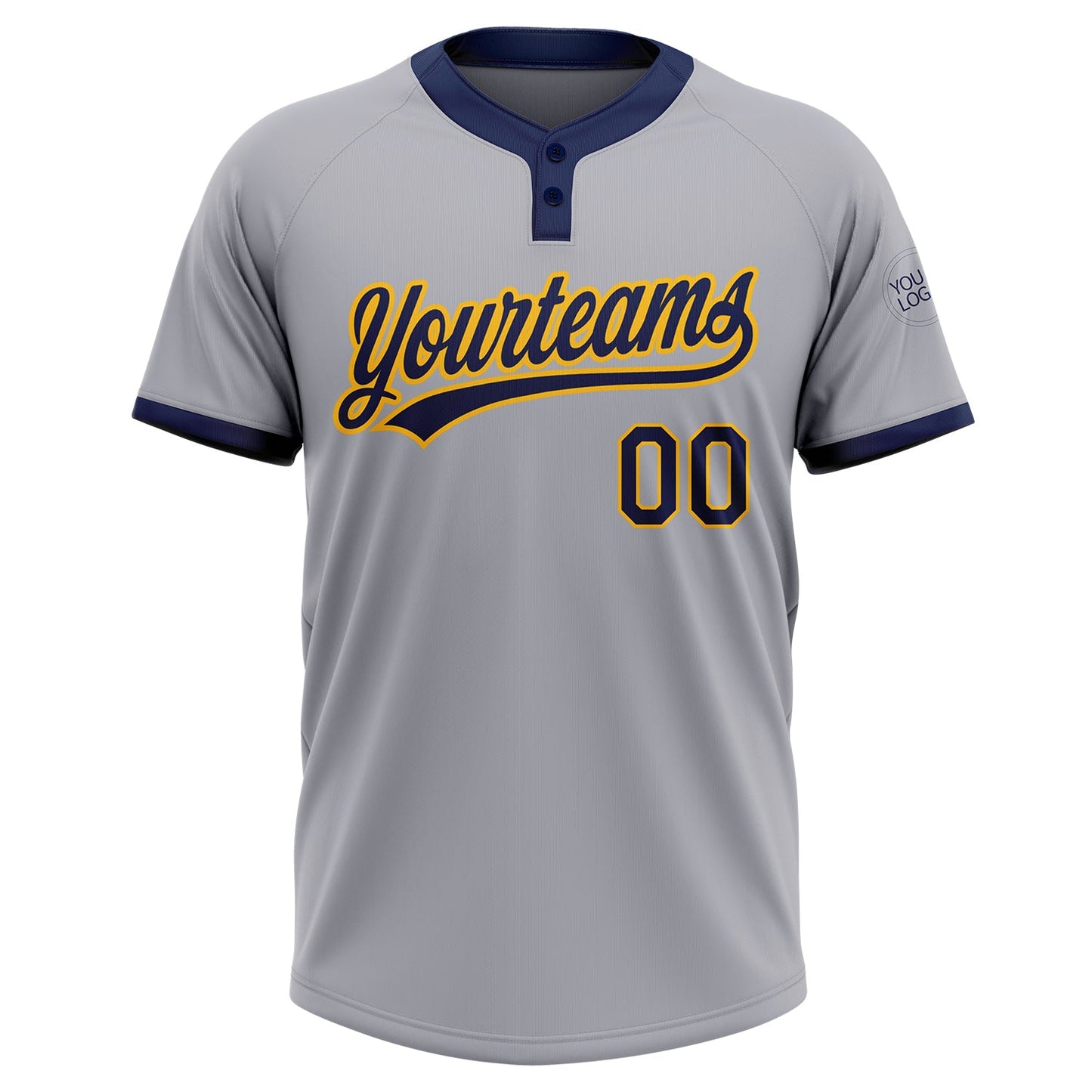 Custom Gray Navy-Gold Two-Button Unisex Softball Jersey Limited