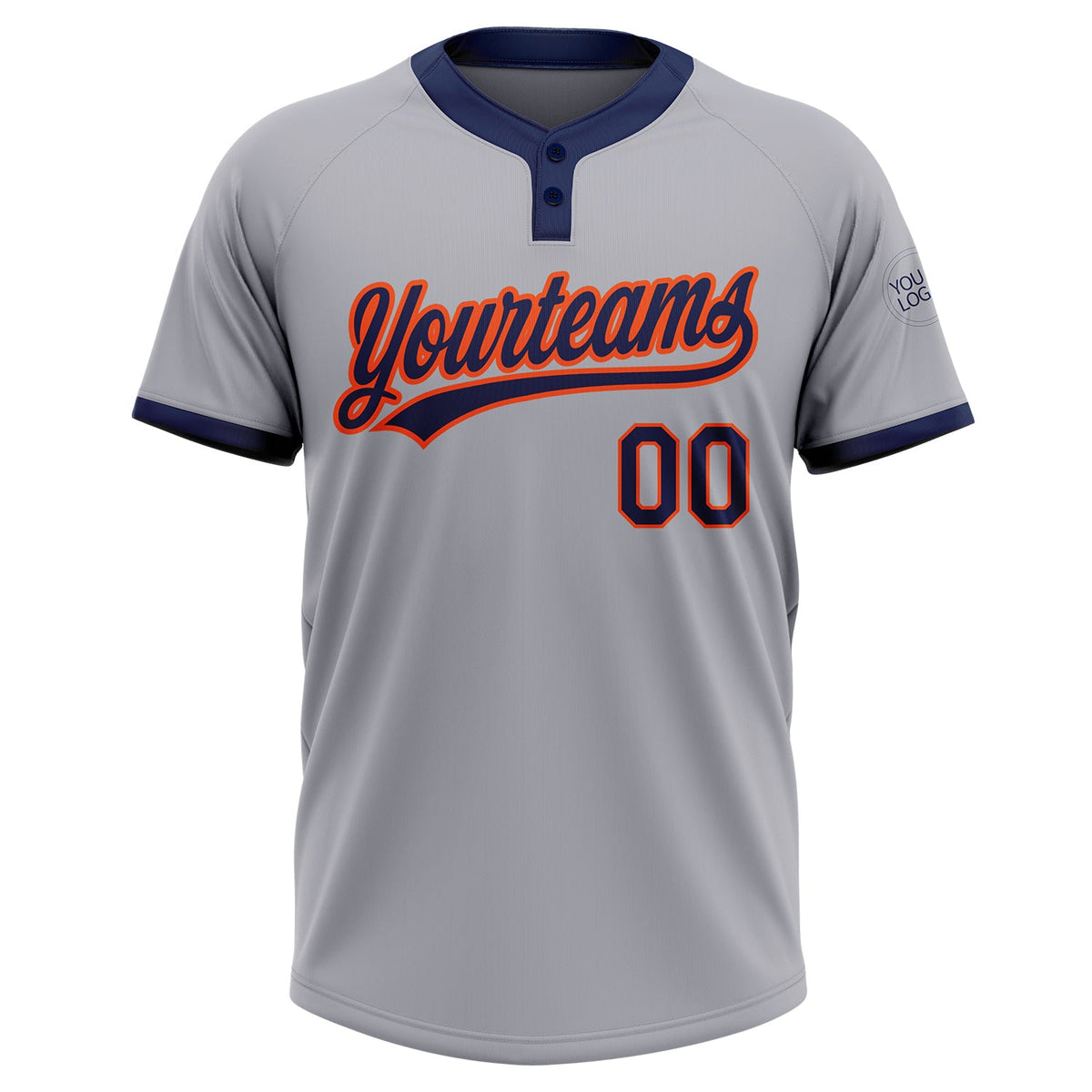 Custom Gray Navy-Orange Two-Button Unisex Softball Jersey Limited