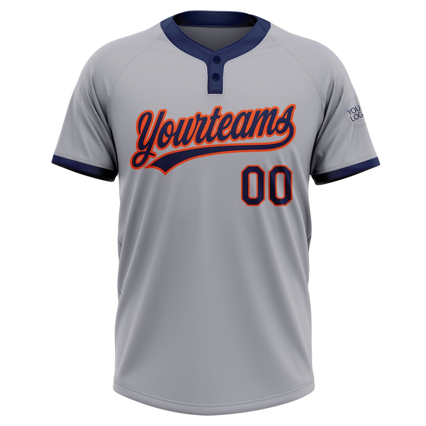 Custom Gray Navy-Orange Two-Button Unisex Softball Jersey Limited