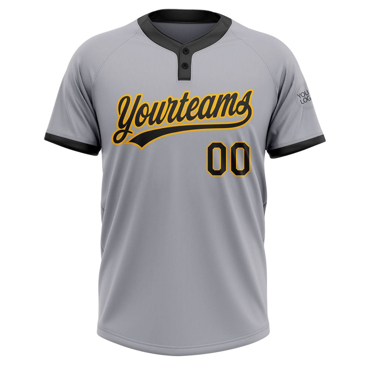 Custom Gray Black-Gold Two-Button Unisex Softball Jersey Limited