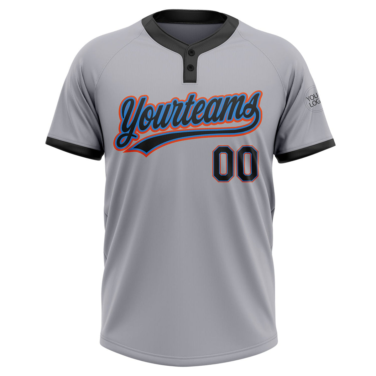 Custom Gray Black Powder Blue-Orange Two-Button Unisex Softball Jersey Limited