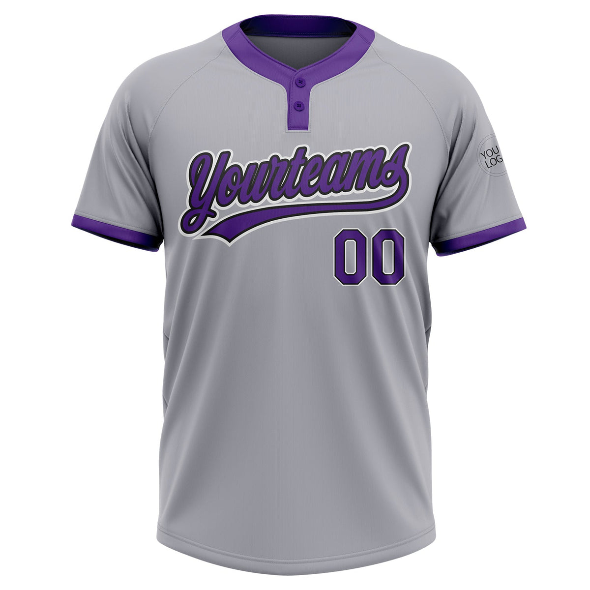 Custom Gray Purple-Black Two-Button Unisex Softball Jersey Limited