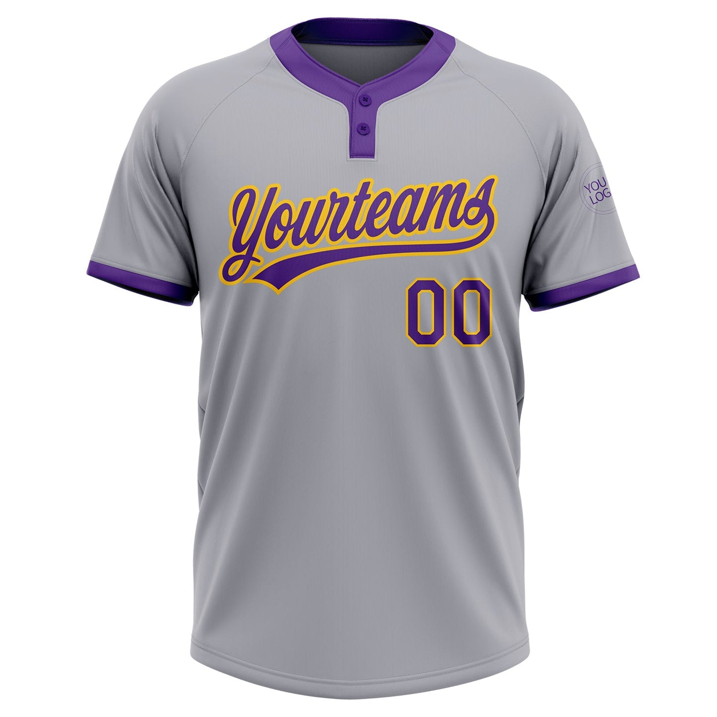 Custom Gray Purple-Gold Two-Button Unisex Softball Jersey Limited