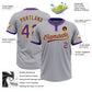 Custom Gray Purple-Gold Two-Button Unisex Softball Jersey Limited