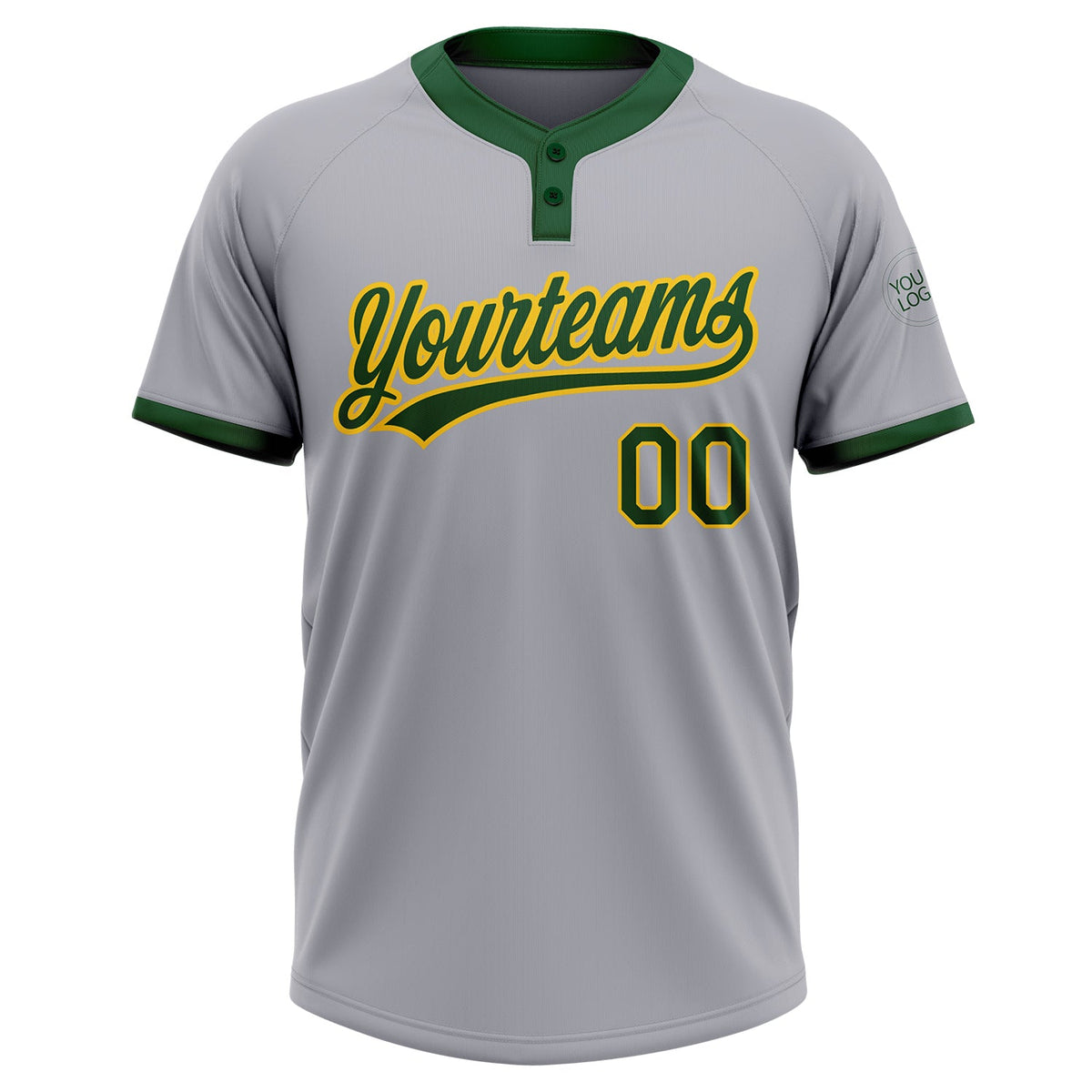 Custom Gray Green-Gold Two-Button Unisex Softball Jersey Limited
