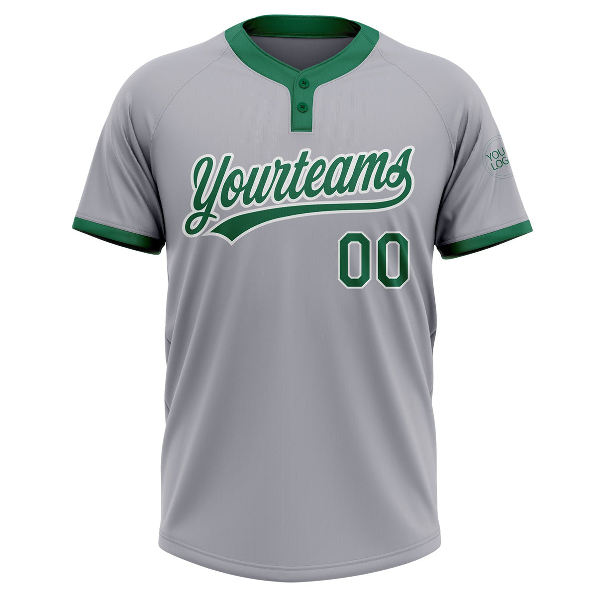 Custom Gray Kelly Green-White Two-Button Unisex Softball Jersey Limited