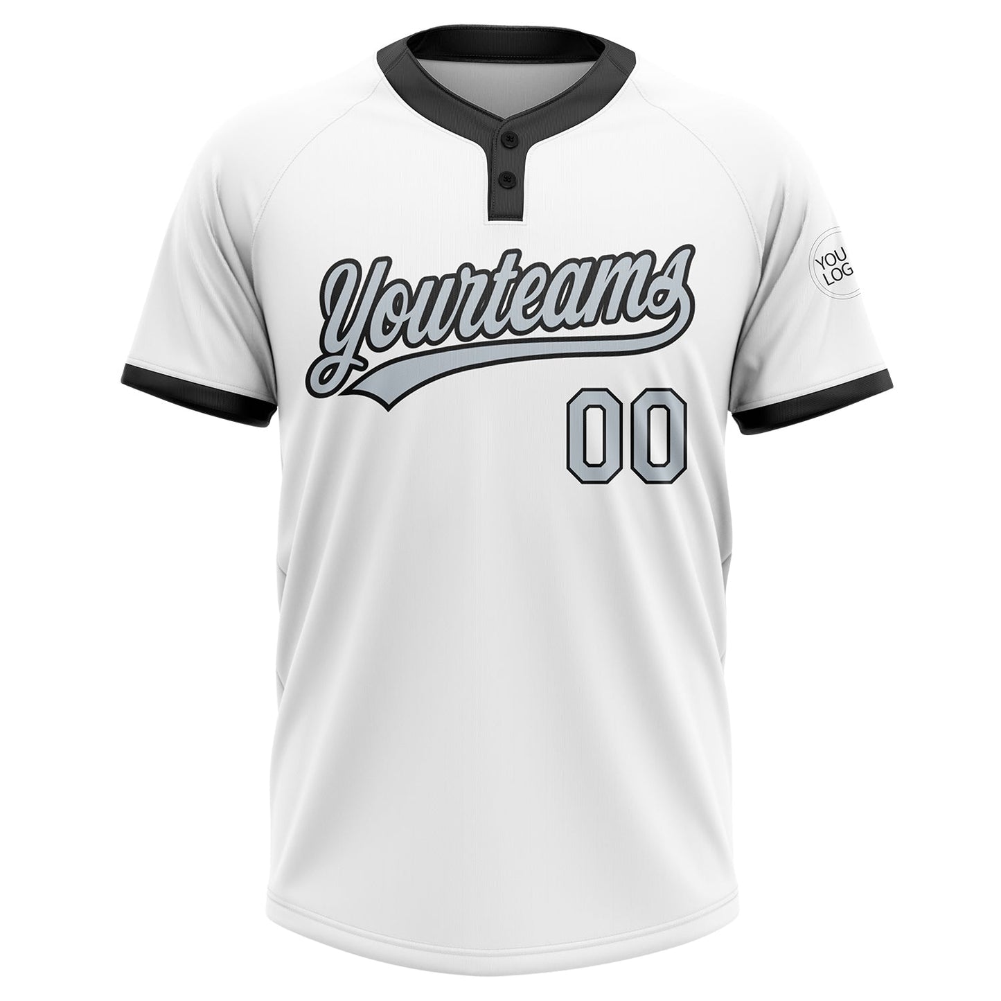 Custom White Silver-Black Two-Button Unisex Softball Jersey Limited
