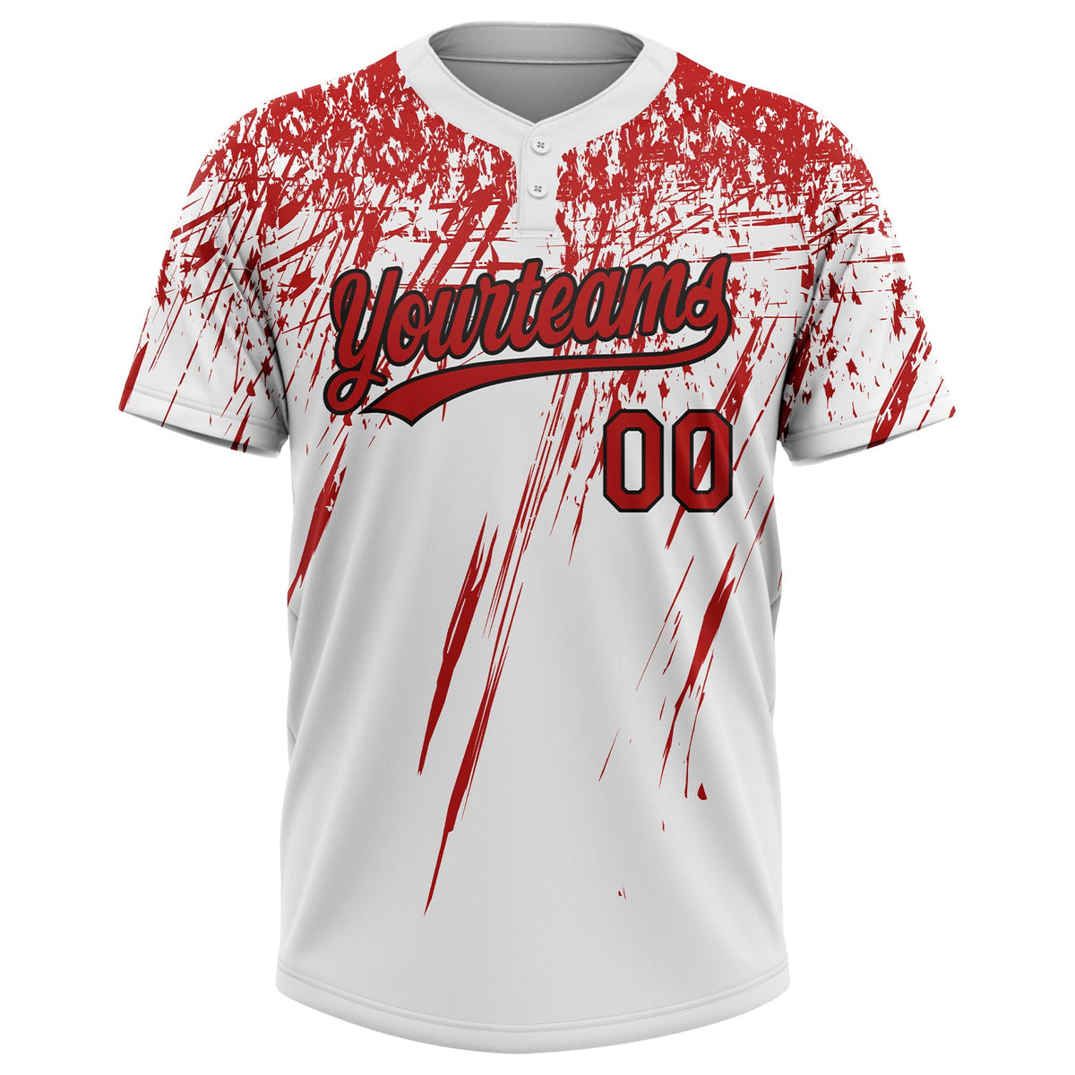 Custom White Red-Black 3D Pattern Two-Button Unisex Softball Jersey Limited