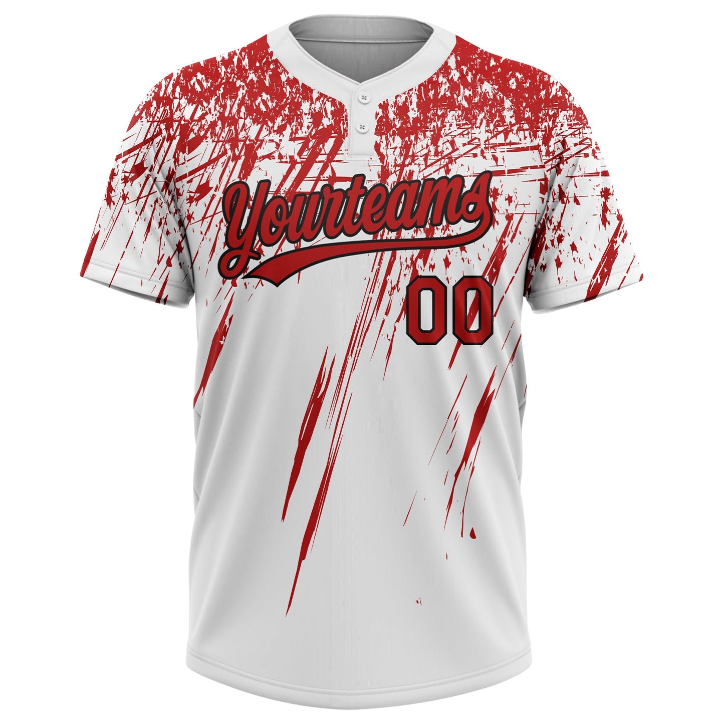 Custom White Red-Black 3D Pattern Two-Button Unisex Softball Jersey Limited