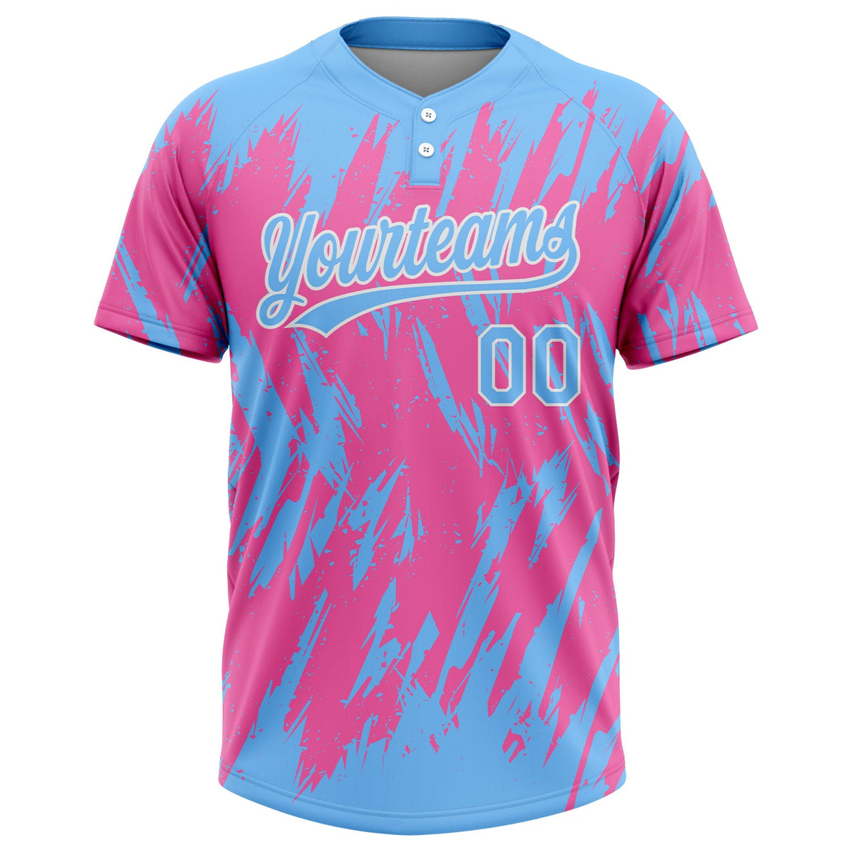 Custom Pink Powder Blue-White 3D Pattern Two-Button Unisex Softball Jersey Limited