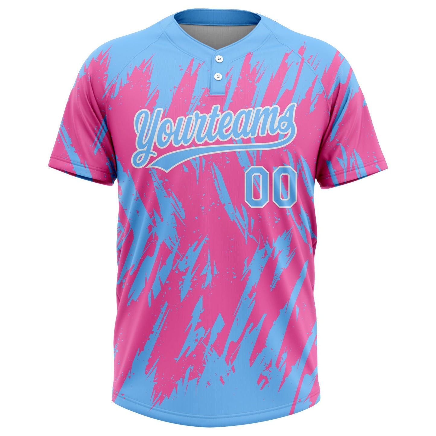Custom Pink Powder Blue-White 3D Pattern Two-Button Unisex Softball Jersey Limited