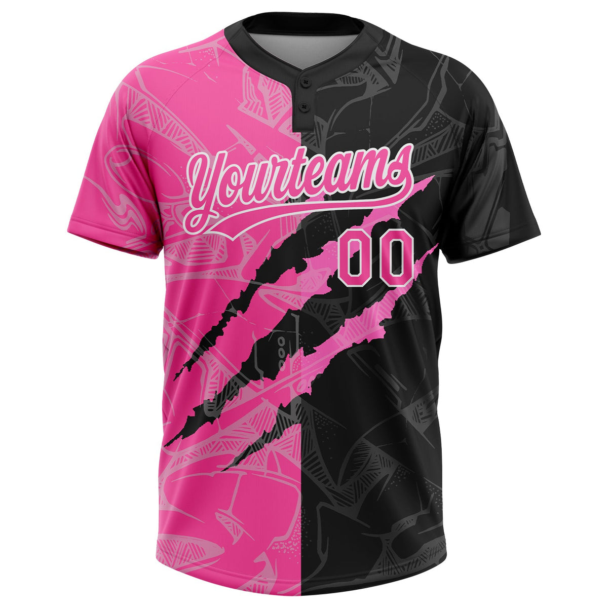 Custom Graffiti Pattern Pink-Black 3D Two-Button Unisex Softball Jersey Limited