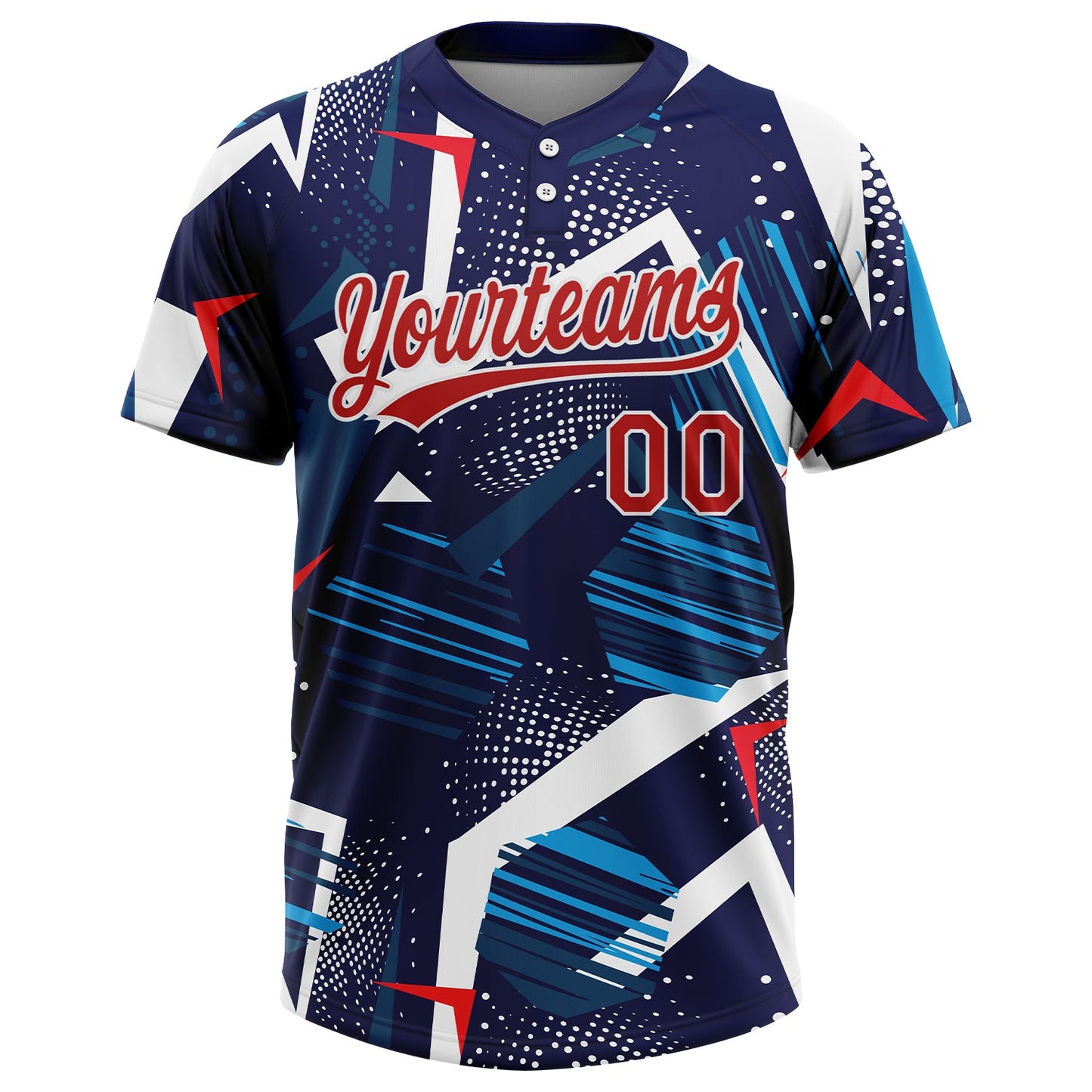 Custom Navy Red-White 3D Pattern Two-Button Unisex Softball Jersey Limited
