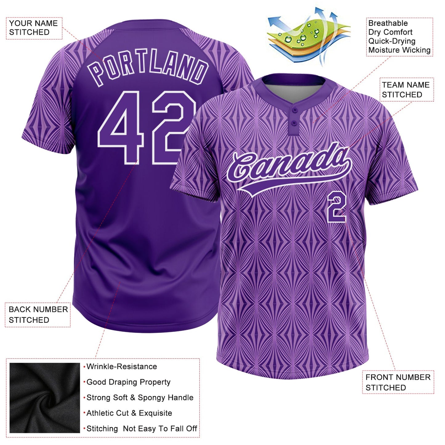 Custom Purple Purple-White 3D Pattern Two-Button Unisex Softball Jersey Limited