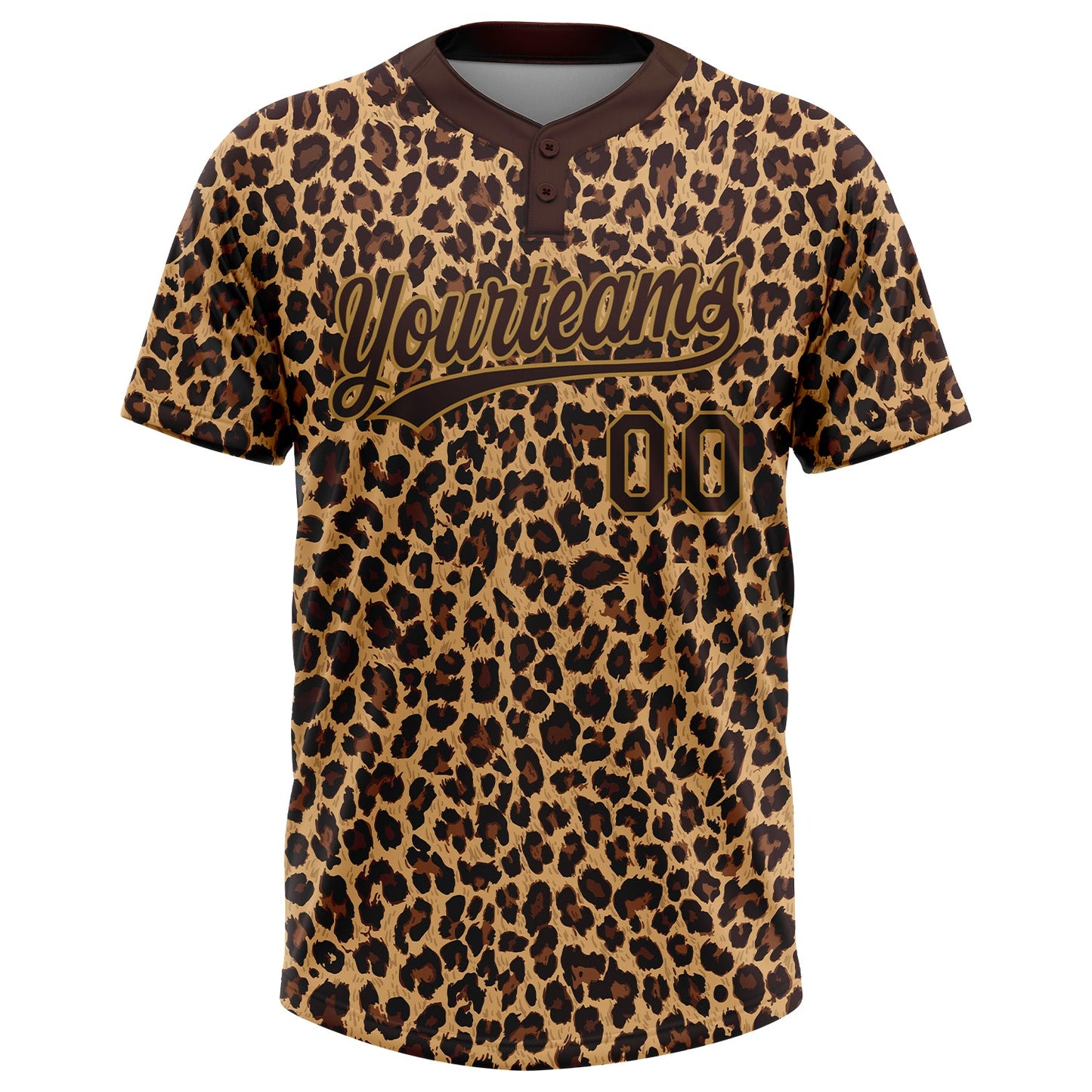 Custom Brown Brown-Old Gold 3D Pattern Leopard Two-Button Unisex Softball Jersey Limited