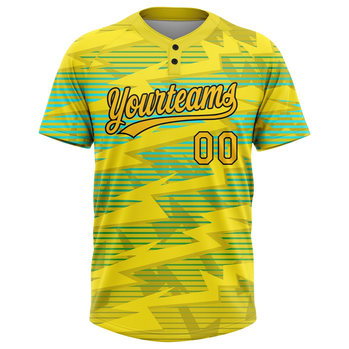 Custom Gold Gold Black-Light Blue 3D Pattern Two-Button Unisex Softball Jersey Limited