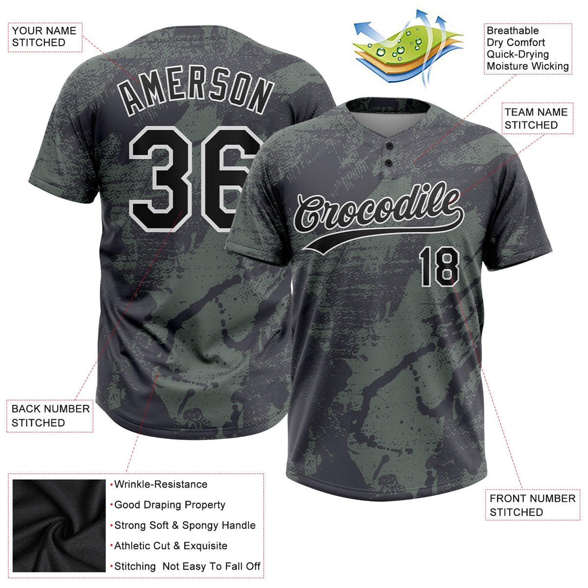 Custom Olive Black-White 3D Pattern Salute To Service Two-Button Unisex Softball Jersey Limited