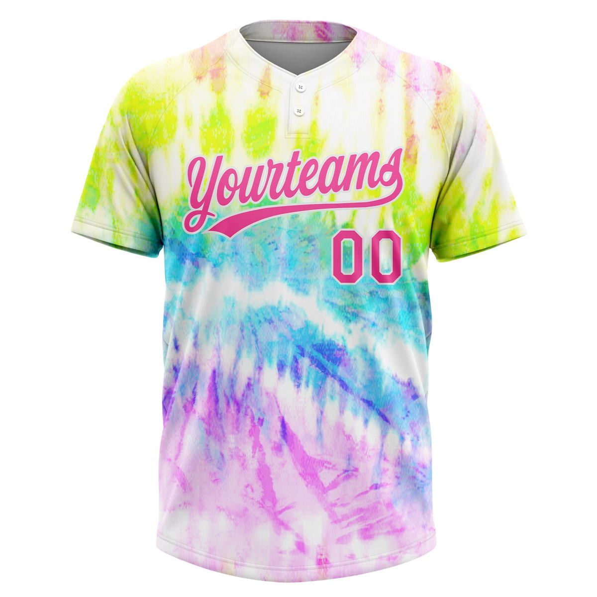 Custom Tie Dye Pink-Purple 3D Rainbow Two-Button Unisex Softball Jersey Limited