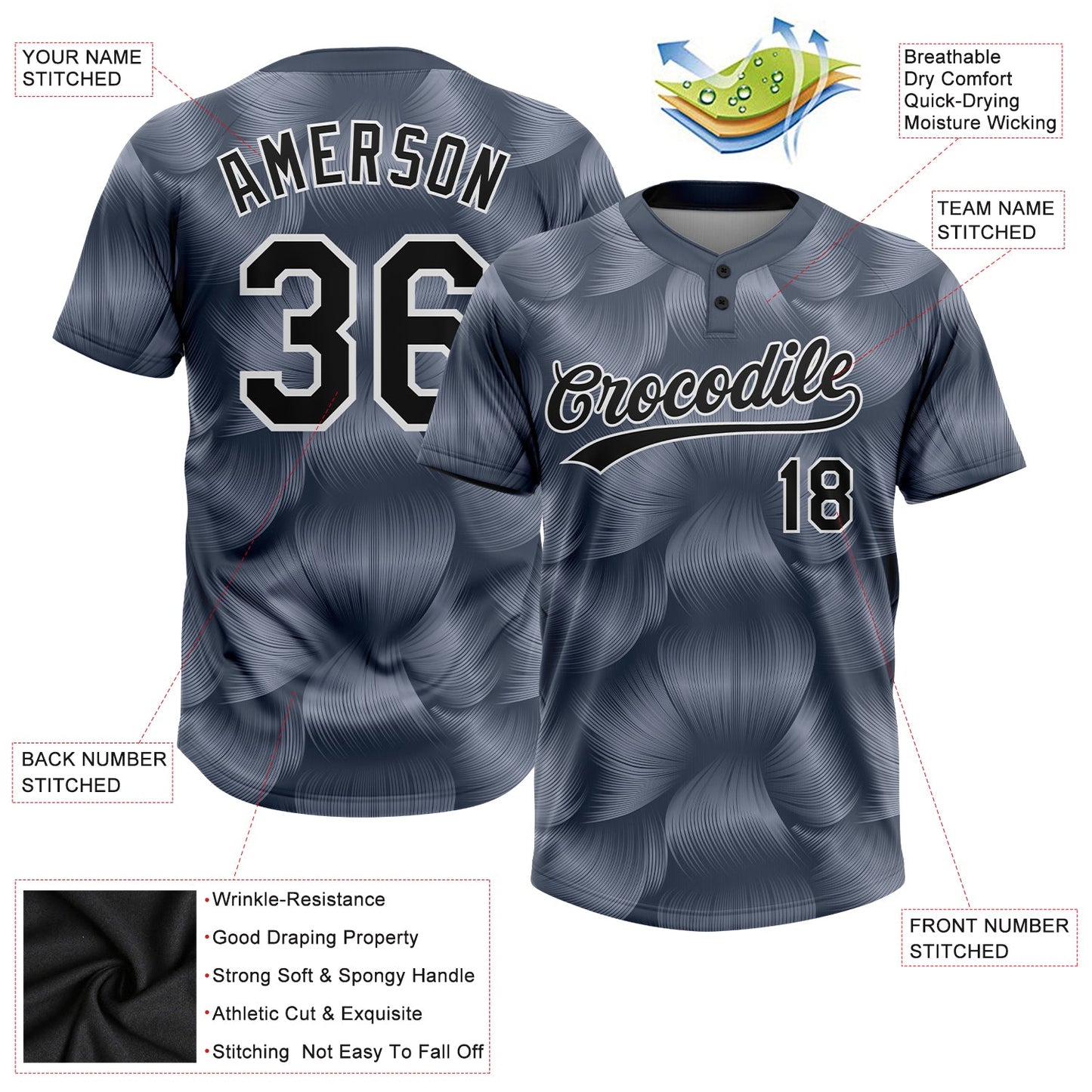 Custom Steel Gray Black-White 3D Pattern Two-Button Unisex Softball Jersey Limited