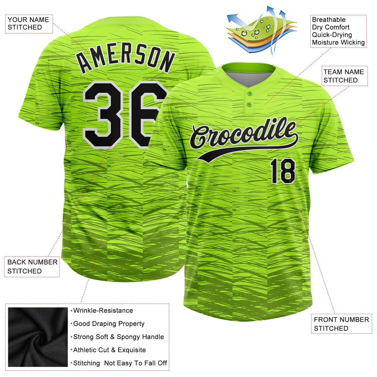 Custom Neon Green Black-White 3D Pattern Two-Button Unisex Softball Jersey Limited