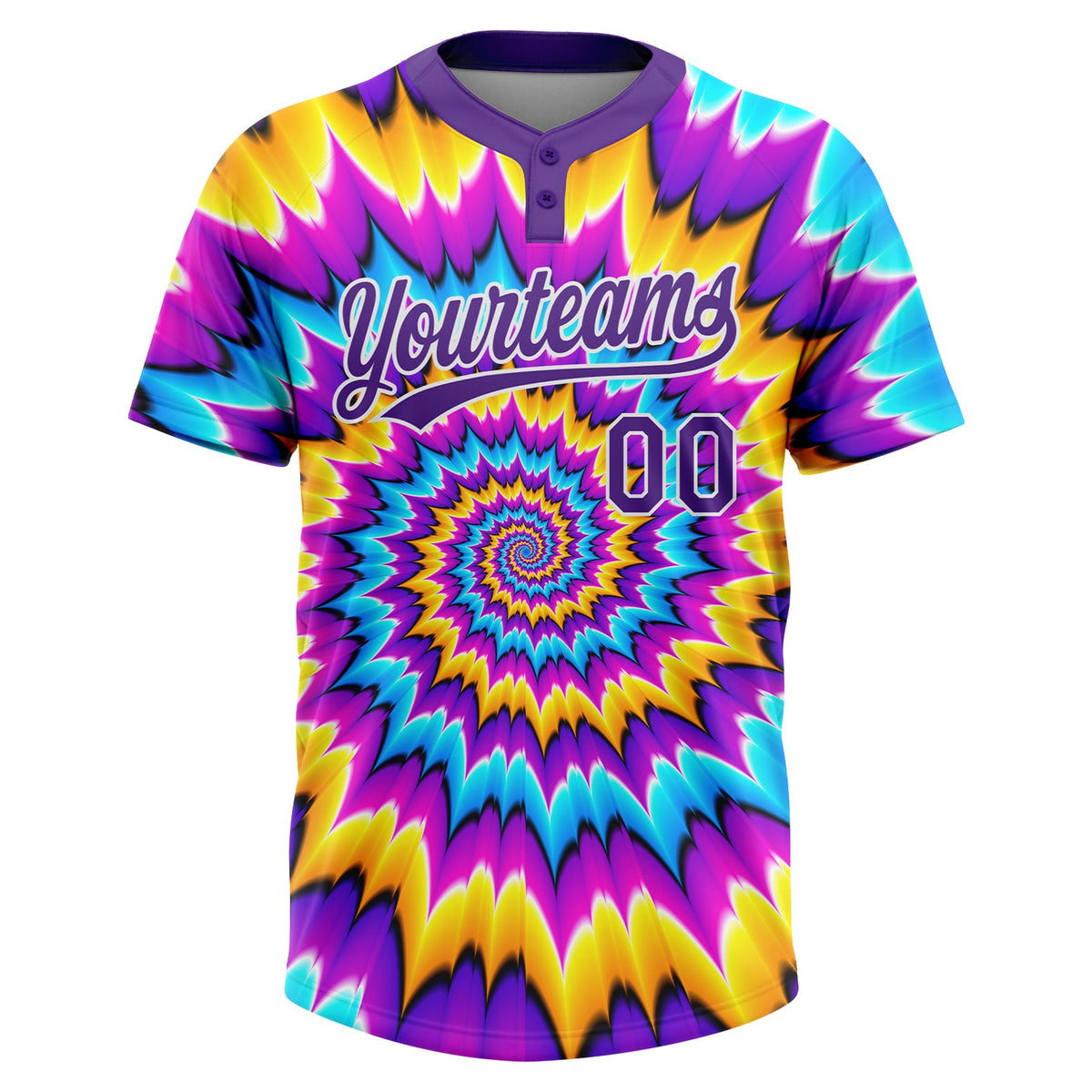 Custom Tie Dye Purple-White 3D Two-Button Unisex Softball Jersey Limited