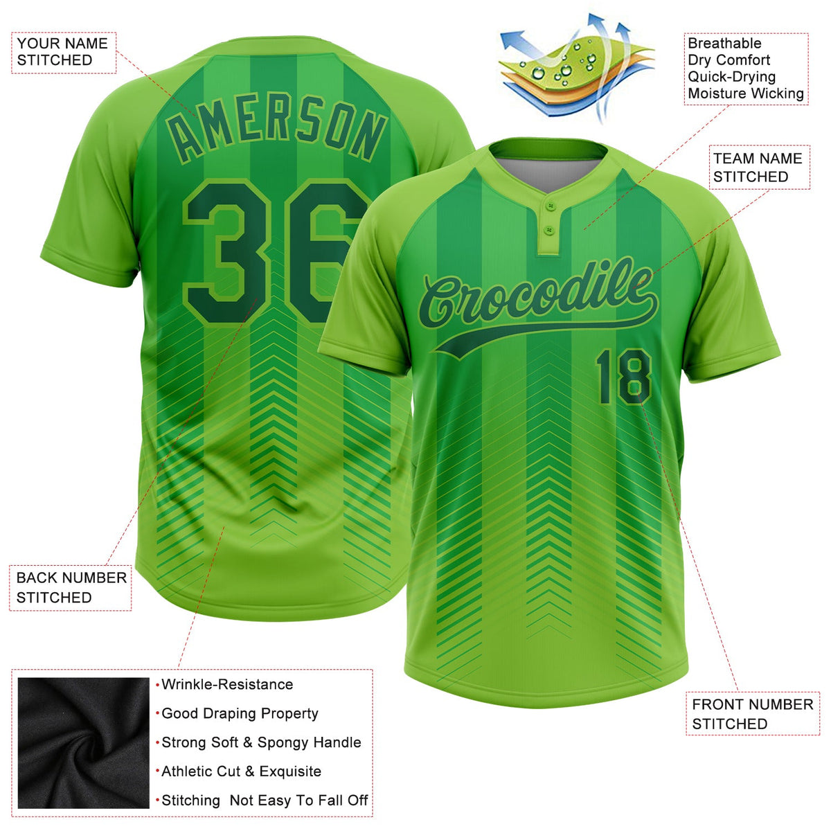 Custom Neon Green Kelly Green 3D Pattern Two-Button Unisex Softball Jersey Limited