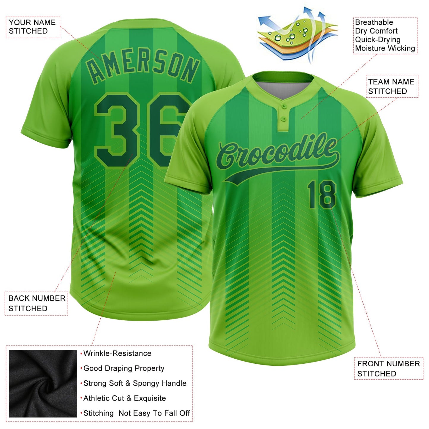 Custom Neon Green Kelly Green 3D Pattern Two-Button Unisex Softball Jersey Limited