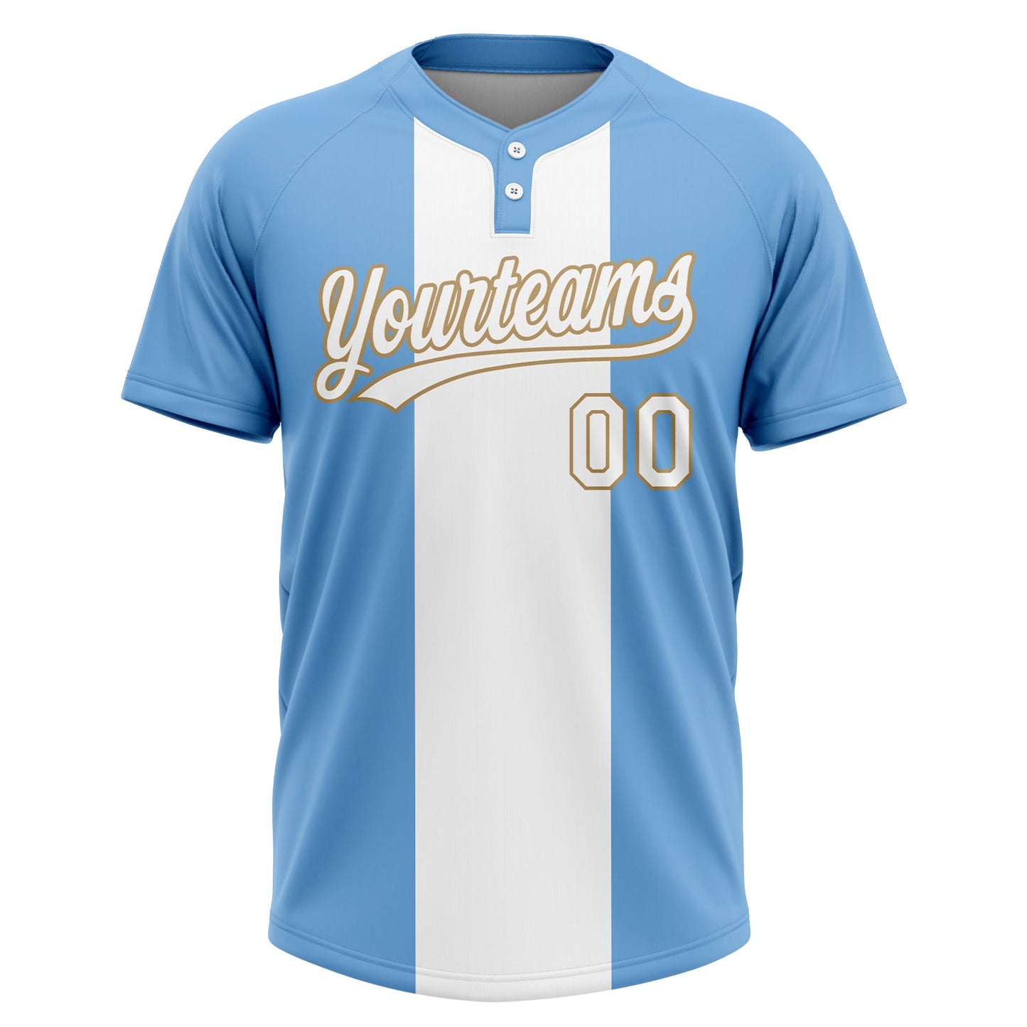 Custom Light Blue White-Old Gold 3D Pattern Two-Button Unisex Softball Jersey Limited