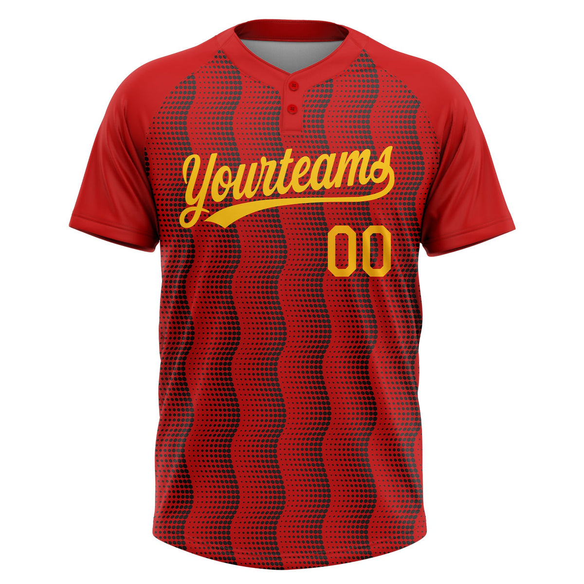 Custom Red Gold-Black 3D Pattern Two-Button Unisex Softball Jersey Limited