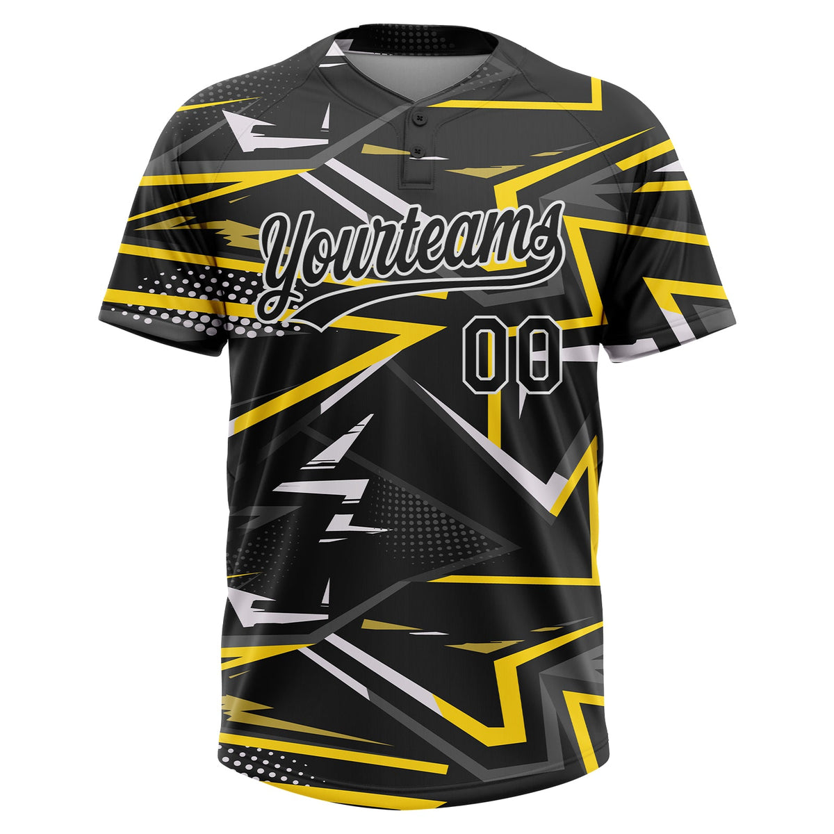 Custom Black Black-Gold 3D Pattern Two-Button Unisex Softball Jersey Limited