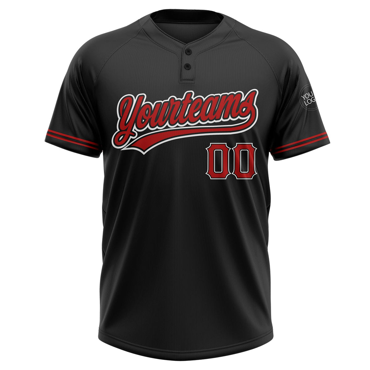 Custom Black Red-White Two-Button Unisex Softball Jersey Limited