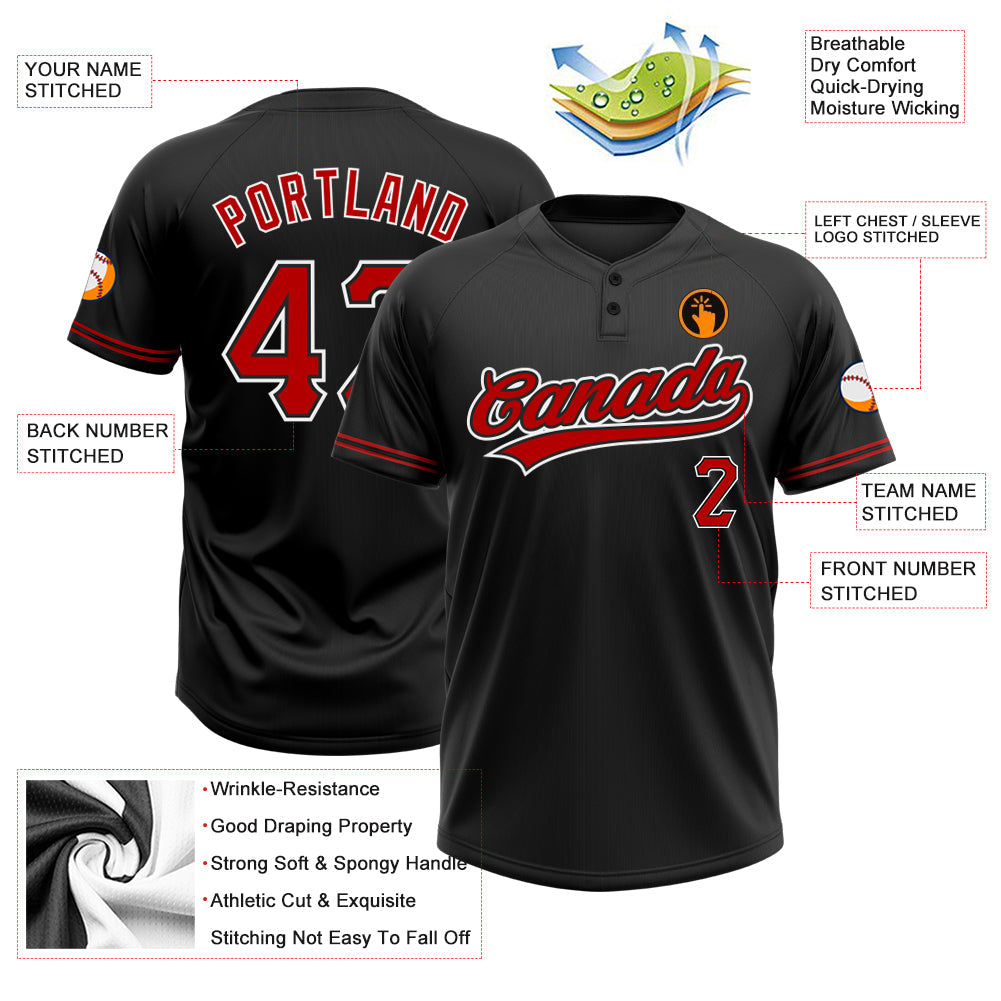 Custom Black Red-White Two-Button Unisex Softball Jersey Limited