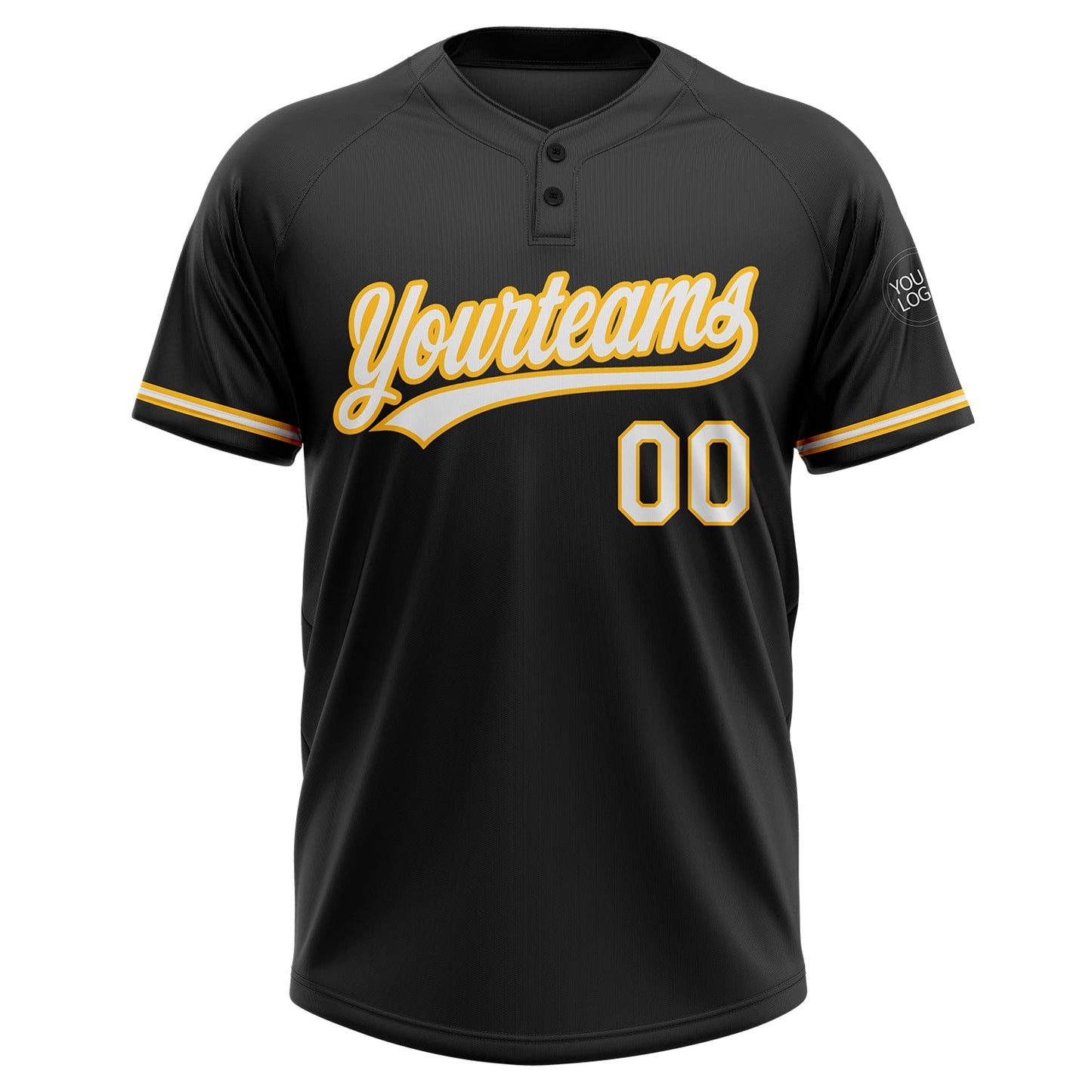 Custom Black White-Gold Two-Button Unisex Softball Jersey Limited