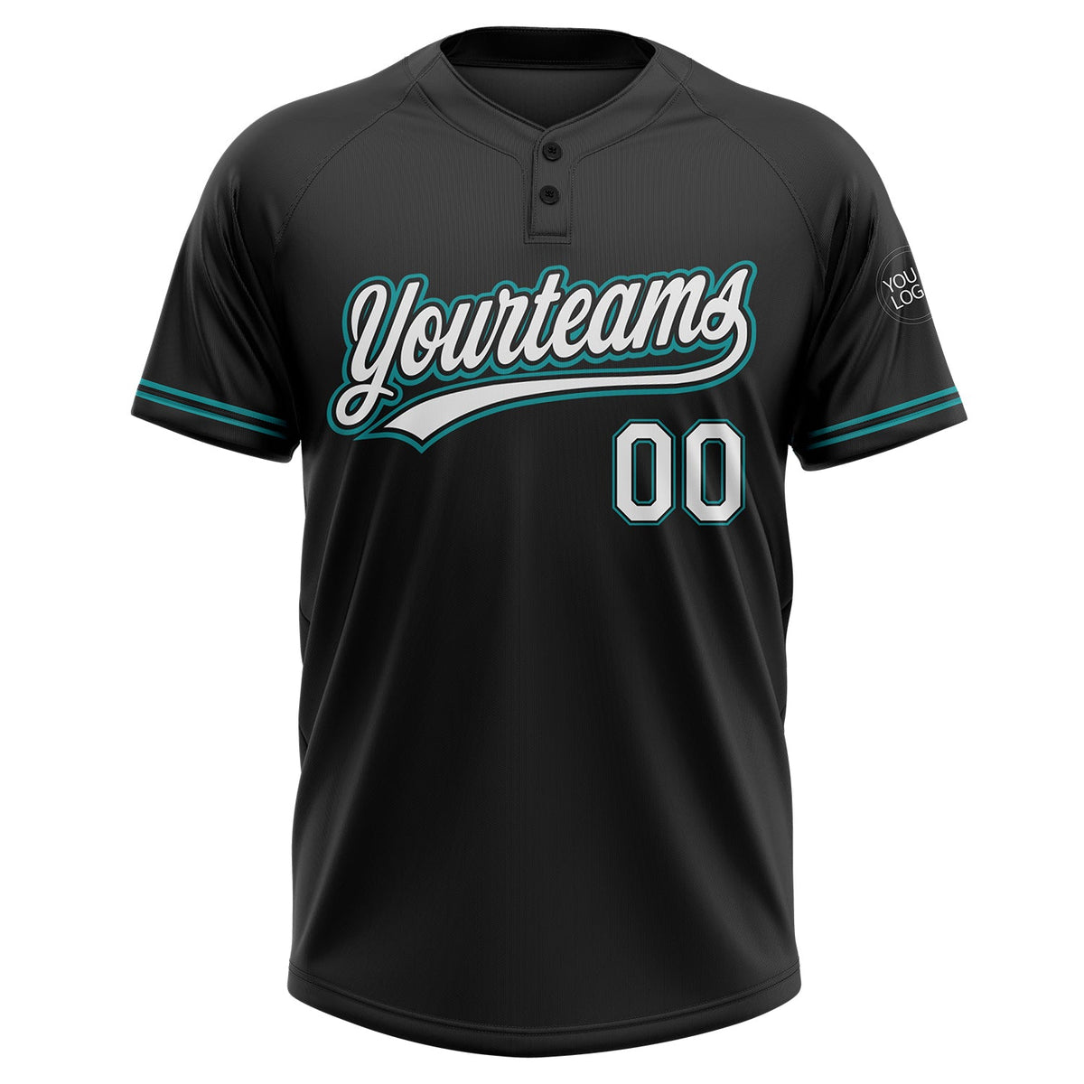 Custom Black White-Teal Two-Button Unisex Softball Jersey Limited