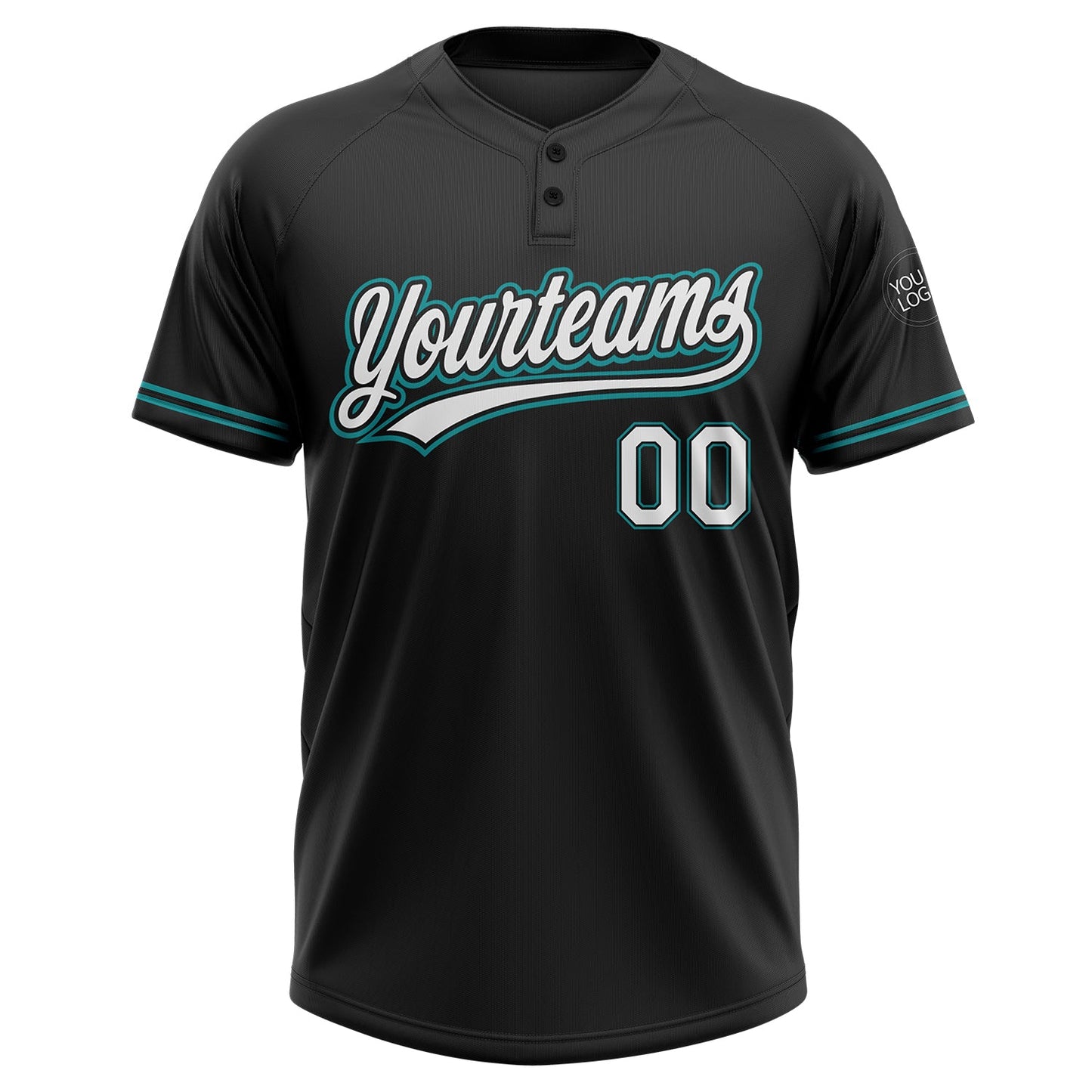Custom Black White-Teal Two-Button Unisex Softball Jersey Limited